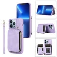 thumbnail image 1 of ELEHOLD for iPhone 12 Pro Max 6.7 inch Luxury Zipper Wallet Case with Card Slots Zipper Pocket Kickstand Function Wriststrap Crossbody Shoulder Strap Shockproof Purse Case,Purple, 1 of 7