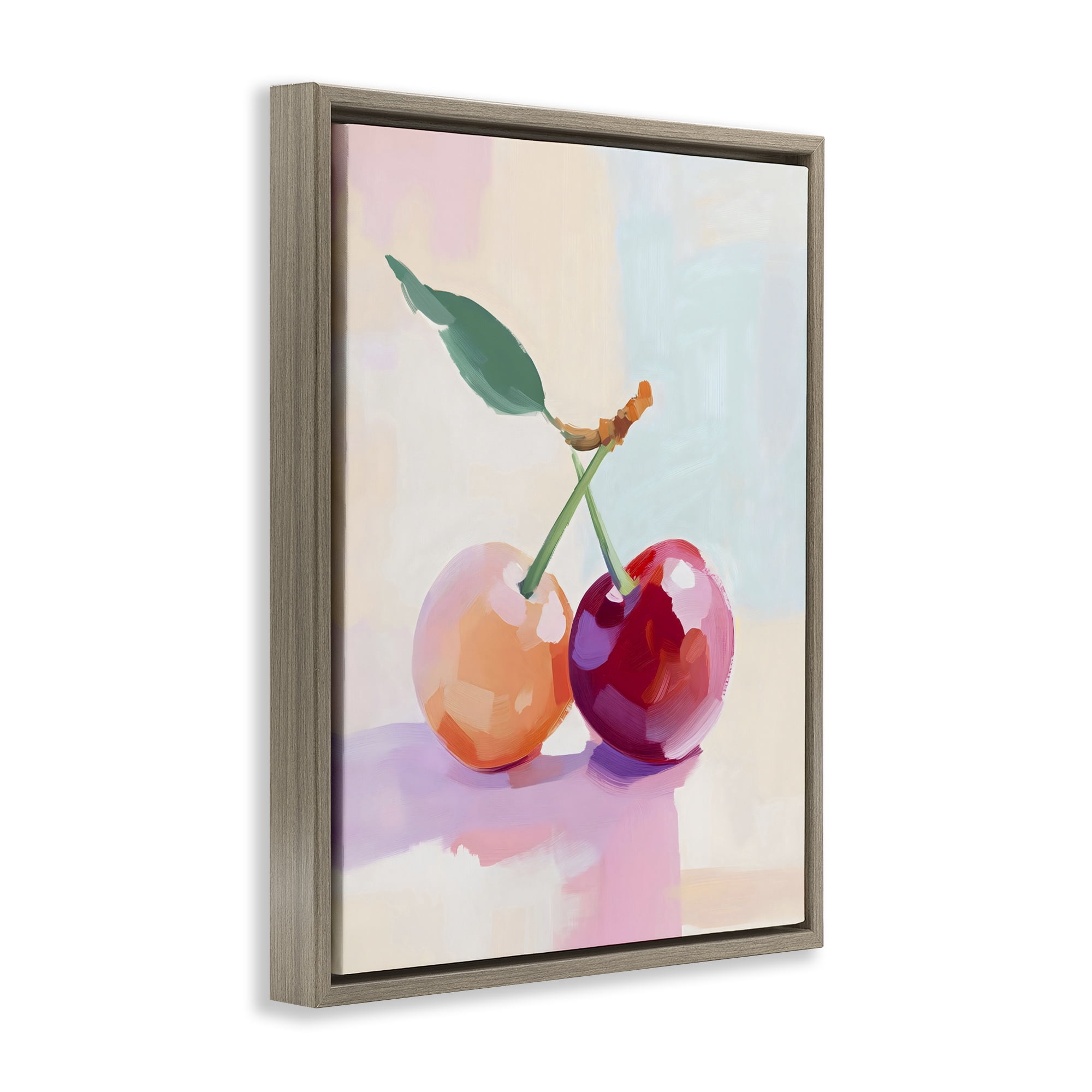 Stupell Industries Pastel Cherries Pair Brown Framed Floater Canvas Wall Art, design by The Prints Vibe