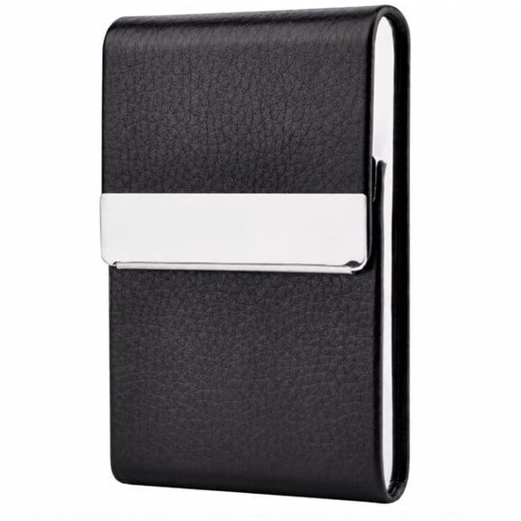 PU Leather Business Card Holder Case, Slim Metal Pocket Card Holder with Magnetic Closure, TIKA