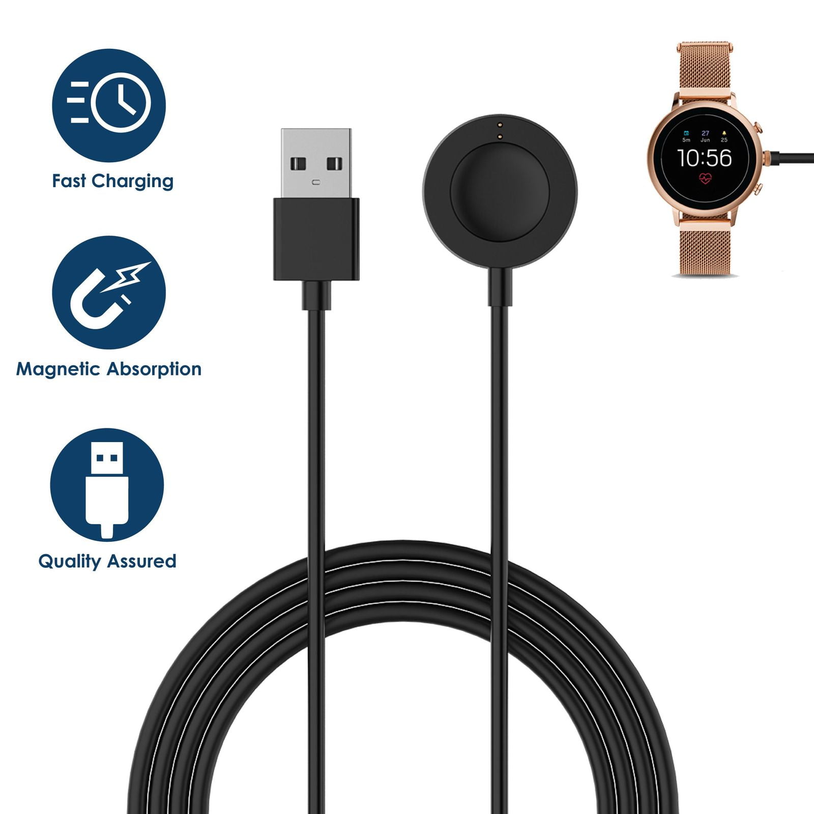 Salme fordom bænk For Fossil Gen 5 Charger, Replacement USB Charging Cable Magnetic Dock  Compatible with Fossil Gen 5 4 Smartwatch, 3 feet Black, by Insten -  Walmart.com