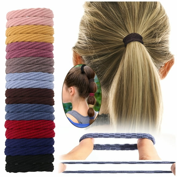 VANIDO Highly Elastic Hair Ties for Thick Hair, Rubber Bands for Hair 20Pc in A Pack, Large Stretch Non-Slip Seamless Lightweight No Damage for Women Girls