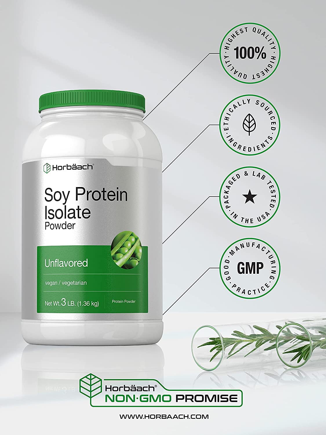 Soy Protein Isolate | 3lb | Vegan Powder for Men and Women | Unflavored | 25g Protein | by Horbaach