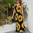 thumbnail image 6 of Sunflower Black Background Womens Night Club Maxi Dress V Neck Sleeveless Bohemia Long Dresses, 6 of 9