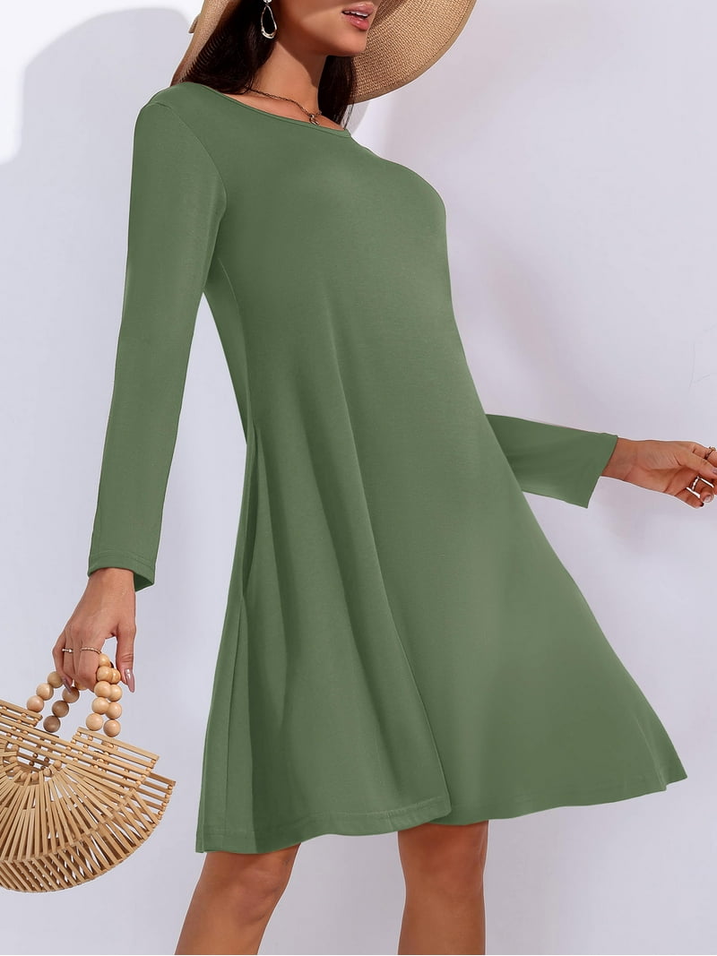 white christmas dresses Plus Size Midi Dress for Women V Neck 3/4 Sleeve Casual Swing Loose A-Line  Dresses main image 0