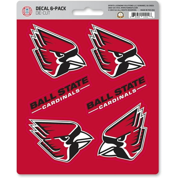 Ball State University Cardinals 6-Piece Decal Sticker Set, 5x6 Inch Sheet, Gift for football fans for any hard surfaces around home, automotive, personal items