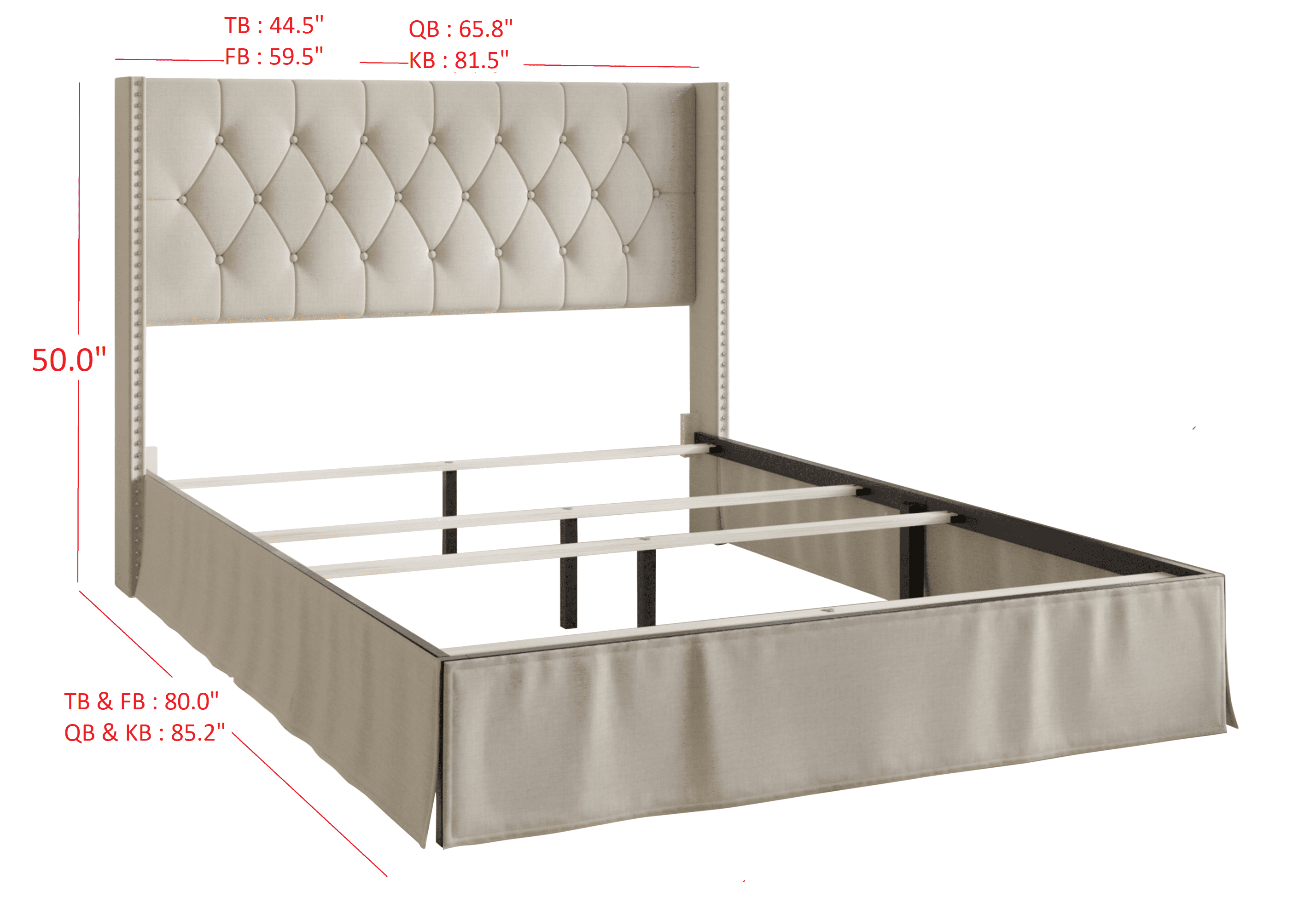 Home Design Billy Queen Upholstered Panel Bed Frame with 2 Nightstands, Warm Gray/Light Gray