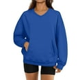 thumbnail image 2 of Women's V-Neck Sweatshirt with Pockets, Womens V Neck Sweatshirts No Hood Lightweight Casual Soft Fashion Dark Blue L, 2 of 7