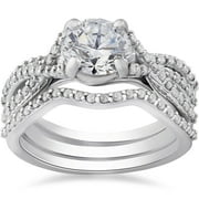 Pompeii 1 3/4ct Twist Diamond Engagement Ring & Matching Wedding Band Set 14K White Gold