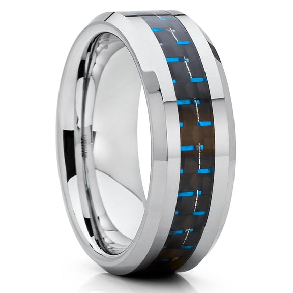 Carbon Fiber Wedding Ring,Tungsten Wedding Ring,8mm Wedding Ring,Silver Tungsten Ring,Anniversary Ring