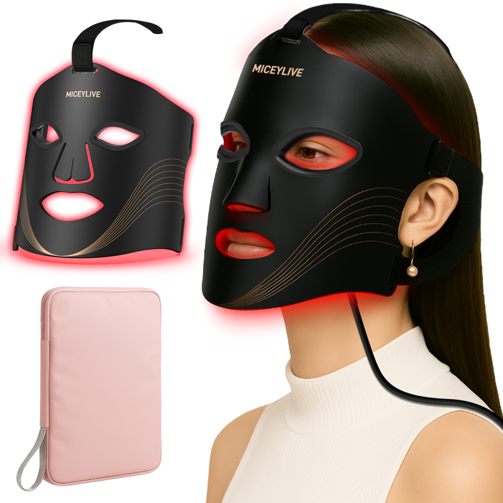 RACCOMB Red Light Therapy for Face, 6 Light Modes Portable Led Face Mask Light Therapy, near Infrared 850 Red Light, 400 LED Beads, Timing Function, Skincare at Home & Travel