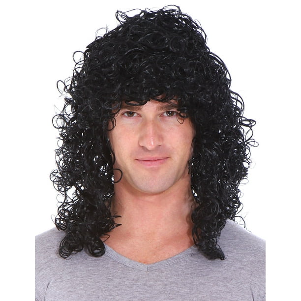 Costume Men's Black Heavy Metal Rocker Wig Long Curly Hair Wigs -  