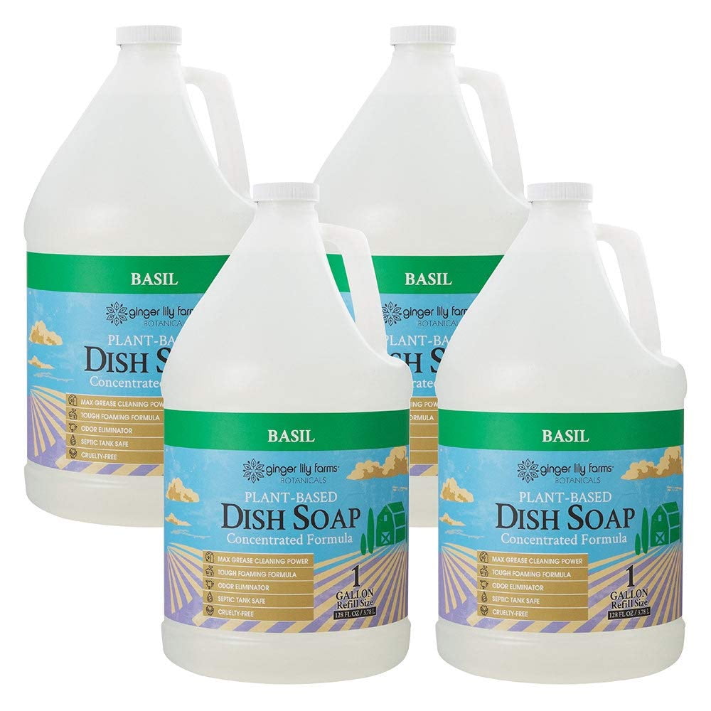 Ginger lily farm plantbased liquid dishwashing soap, concentrated formula, maximum oil cleaning