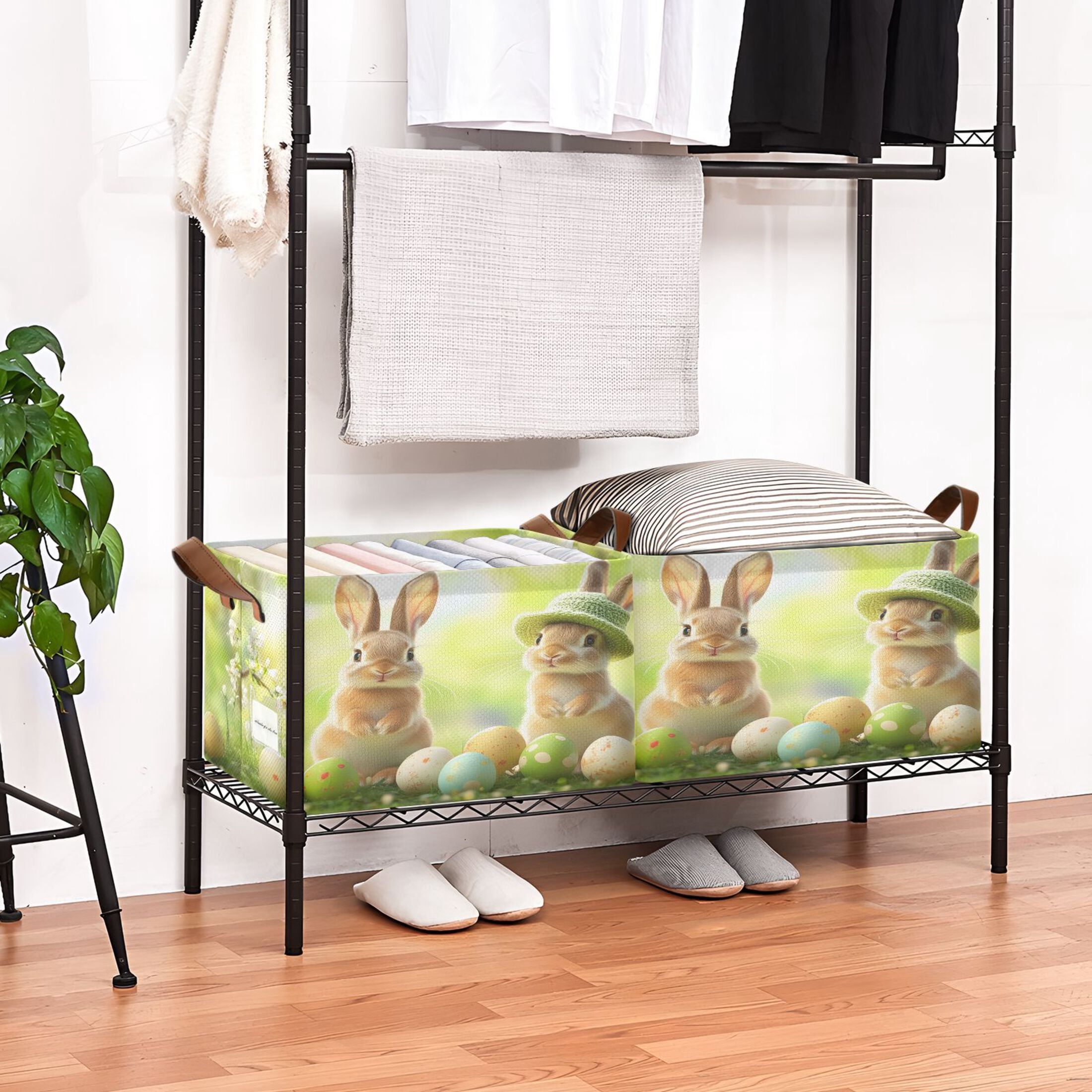 Ryvnso Happy Easter Bunny Storage Bins Large Basket Foldable Cube Toys Organizer with Handles 2 PCs