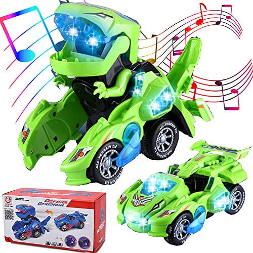 Transforming Dinosaur Toys,Transformer Toys for Teens Car for Boys Age 3-5 Dino Car Dinotrux with LED Light & Music Automatic Transform for Teens Toddlers Birthday Gifts(Green)