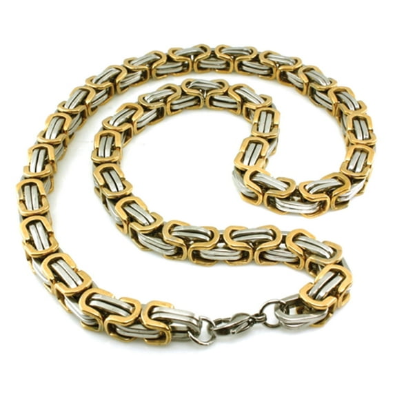 Tioneer Stainless Steel 9 MM Two-Tone Imperial Box Chain Link Necklace