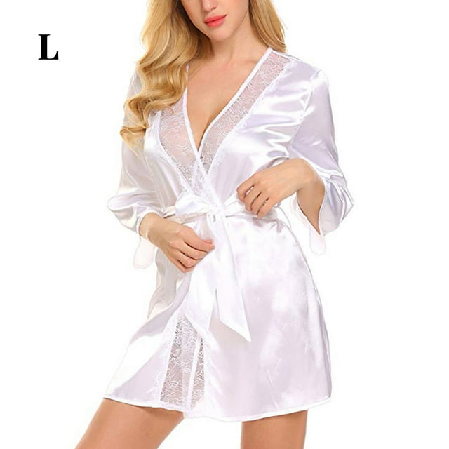Sexy camisón mujeres niñas encaje albornoz camisón ropa de dormir vestido, blanco, l Advancent AP001162-03B