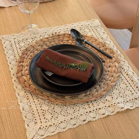 Handmade Cotton Crochet Placemats Set of 6, 16x20Inch Kitchen Dining Table Mats, Eco-Friendly Home Decor