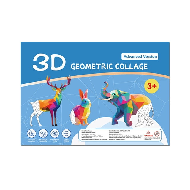 3D Geometry Sticker Puzzle For Kids Diy Animal Shapes Early Education Focus Training Creative Toy Paper B B
