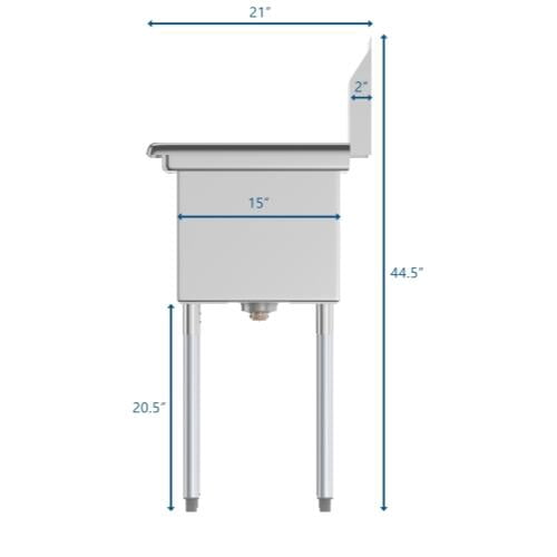 Koolmore SB151512-N3 2 Compartment Stainless Steel Commercial Kitchen Prep & Utility Sink - Bowl Size 15 X 15 X 12"