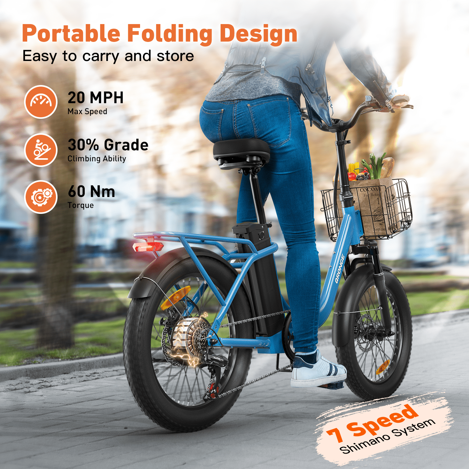 1000W Folding Electric Bike for Adults 20" Fat Tire Foldable Step Through E-Bike up to 70Miles Range 20mph Max Speed 36V 13.5AH Battery Front Fork Suspension E-Mountain Bikes 7 Speed, UL2849 by SGS