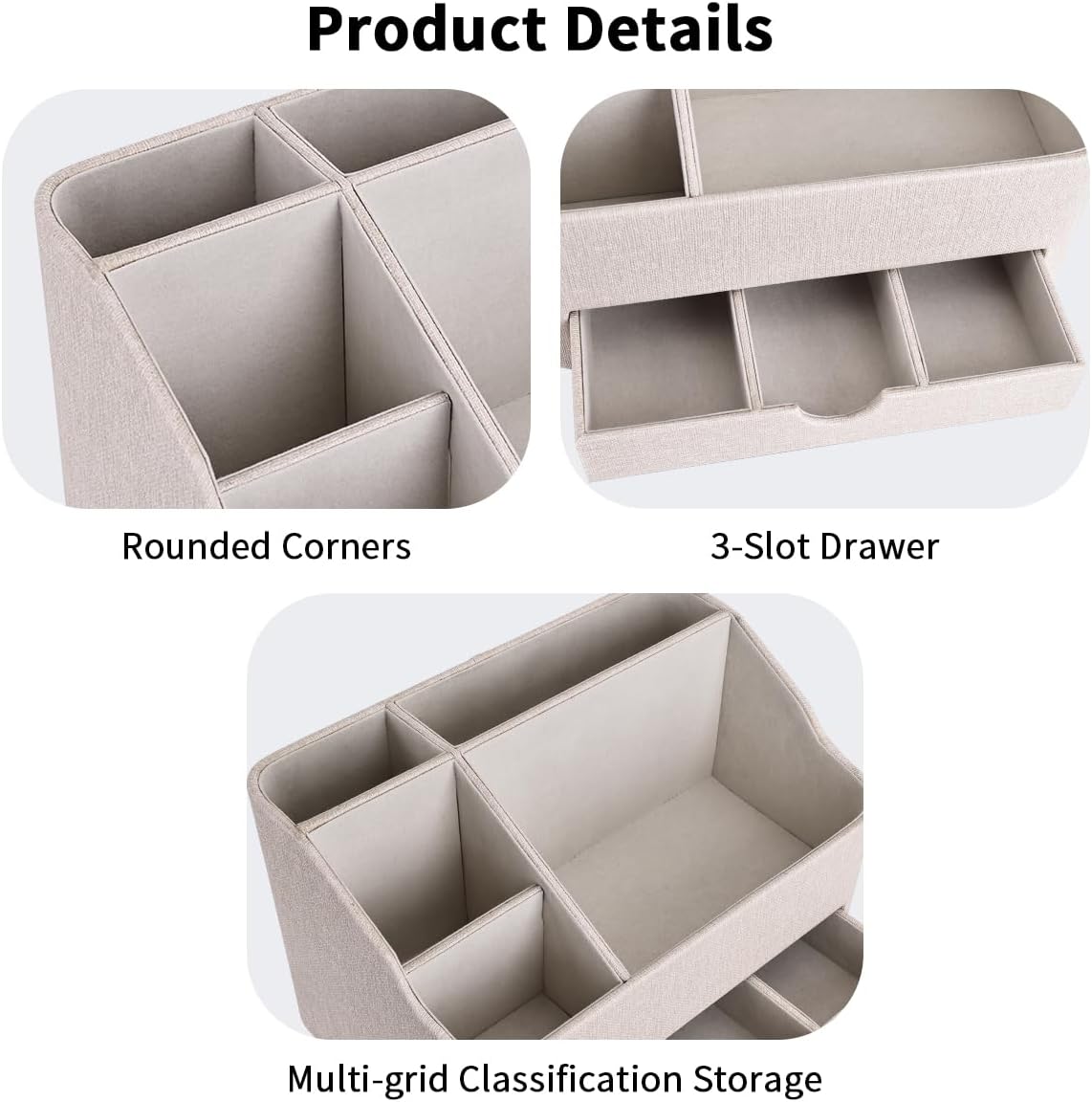 PU Leather Desk Organizer with Drawer, 5 Compartments Desktop Storage Caddy for Office & Home Supplies, Pen Holder for Remote Control, Phone & Accessories, Mail Organizer Countertop(Beige)