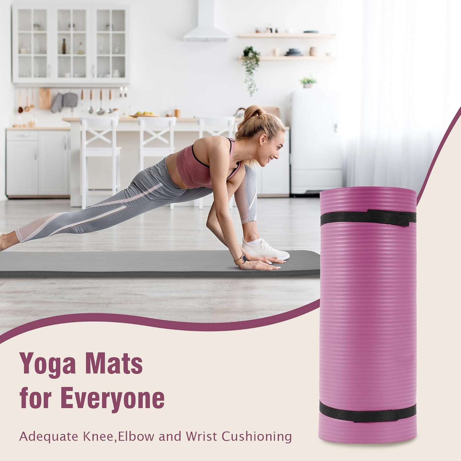 Fitvids 1 Inch Thick Yoga Mat 71x24 Inch - Non Slip Workout Mat with Carry Strap, Multiple Colors - Versatile Exercise Mat for Home, Gym, Pilates, Meditation - For All Skill Levels