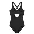 thumbnail image 5 of Likimi Children Girls One Piece Swimsuit With Hollow Out Strips Print Crew Neck Sleeveless Spaghetti Straps Comfortable Casual Swimwear For Swim Beach Black Size 7-8 Years, 5 of 5
