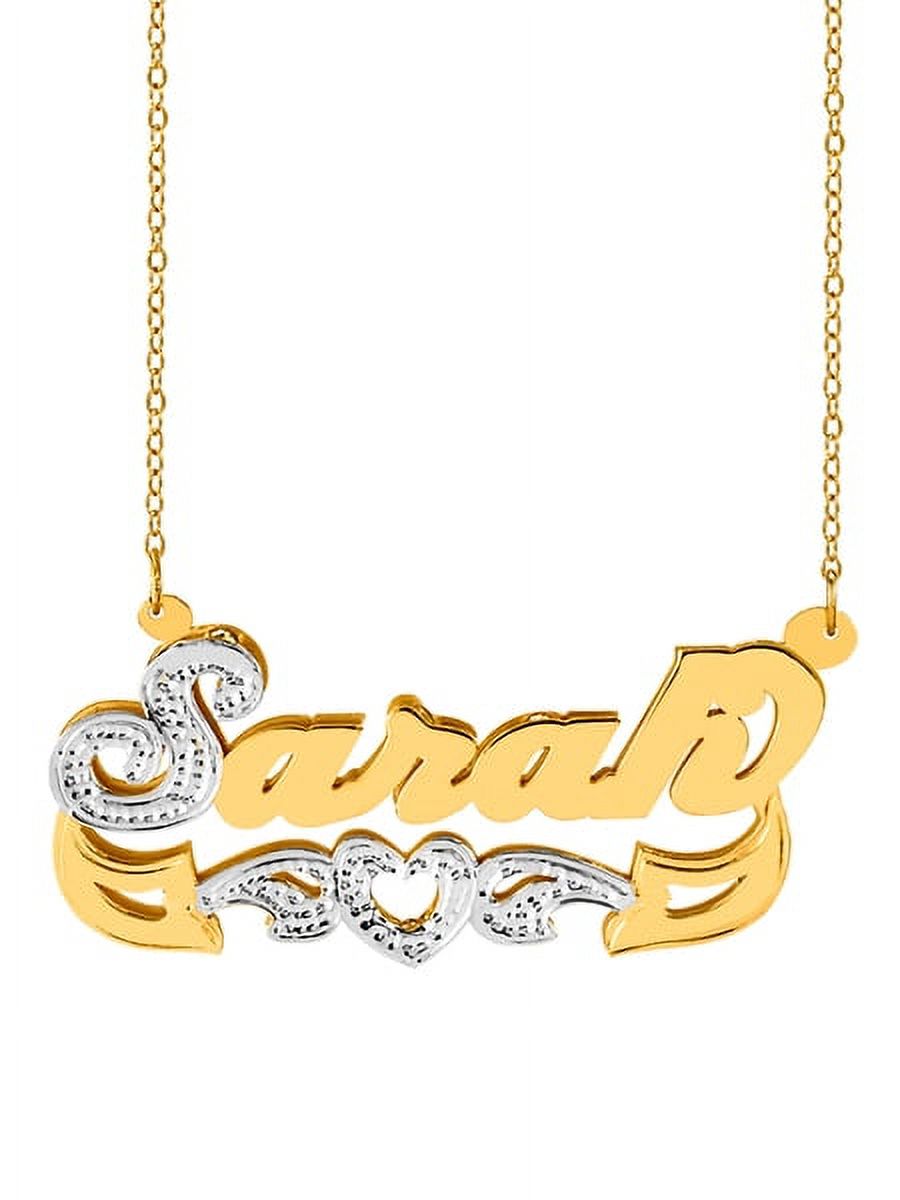 Personalized Name Necklace with Heart and Tail. Beading and Rhodium on First Initial and Heart
