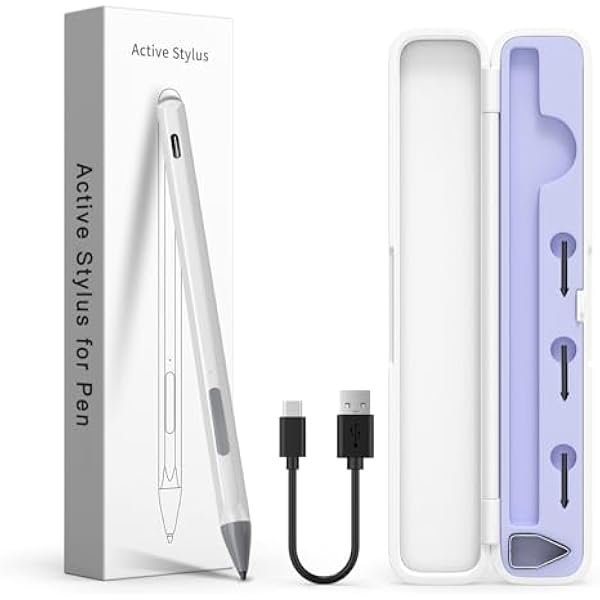 LinQingQ Stylus Pen for HP Envy X360, Pavilion X360, Specter X360, MPP 2.0 Tilt-Active Stylus with 4096 Levels of Pressure Sensitivity, Convenient Storage Case, Supports Type-C Fast Charging, Silver