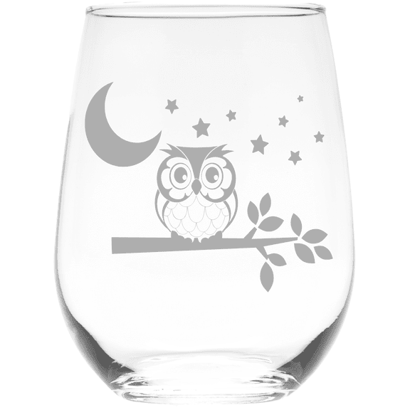 C&M Personal Gifts Owl with Moon and Stars 17 oz. Stemless Wine Glass