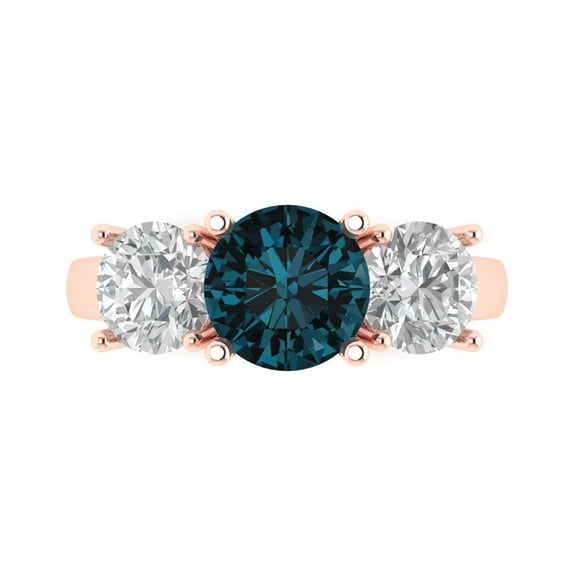 Three-Stone Engagement Ring for Women - 3ct Natural London Blue Topaz in 14K Rose Gold Promise Ring