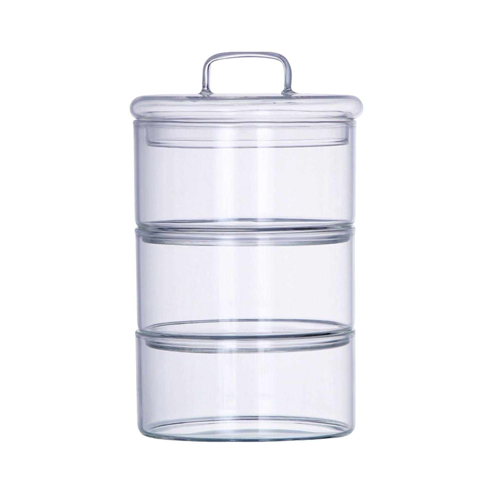 Glass Storage Jar Glass Storage Container Sealed Canister 3 Tier Stacking  Jars 3 Tier Glass Food Jar for Candy Biscuits Snack Cereal Cabinet Wood Lid