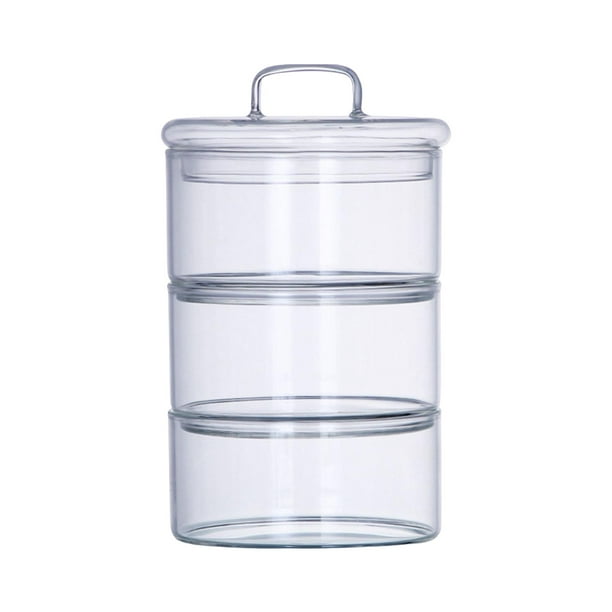 Frascos de vidrio apilables, contenedor de grano sellado, recipiente con tapa, frascos apilables de 3 niveles para nueces, cereales, , Tapa de gafas