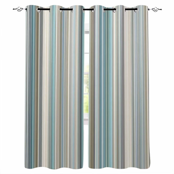 Light Blue Striped Blackout Curtains for Bedroom/Living Room, Thermal Insulated Kitchen Curtains, Farmhouse Thin Line Modern Abstract Art Grommet Darkening Window Treatment Drapes 52"x84"x2