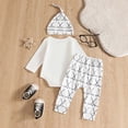 thumbnail image 6 of Curenmufel Baby Boy Outfits Fall Season Newborn Baby Boy Clothes Long Sleeve Letter Print Romper and Pants with Hat Coming Home Outfit 3Pcs 0 3 6 9 12 18 24 Months (White,0-3 Months), 6 of 7