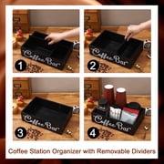 Topekada Coffee Bar Organizer and Vintage Signs, Wood Coffee Station Accessories with Removable Dividers, 4 Compartments Coffee Bar Organizer for Countertop Caddy, Fit Pods Condiment Syrup Tea Cups