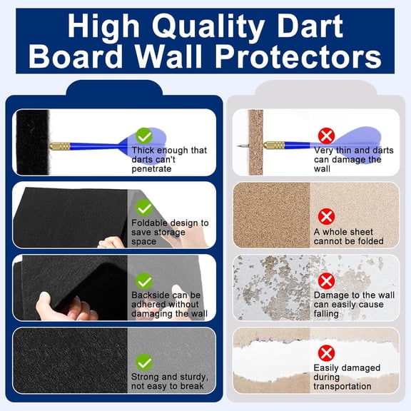 Dart Board Wall Protectors, Black Felt Wall Tiles Cork Dartboard Backing Wall Protector, 36" H X 25" W X 0.5" Square Dartboard Alternative Dart Accessories$$