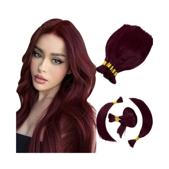 Pre-Colored 99J# Brazilian Human Hair Straight No Weft Remy Bulk Hair Extension for Braiding