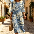 thumbnail image 5 of VBVC Women's and Women's Plus 3/4 Sleeve Midi Dress, Summer Casual Crew Neck Dress For Women, Ladies' Loose Fit Floral Dress with Pockets,Light Blue,S-5XL, 5 of 8