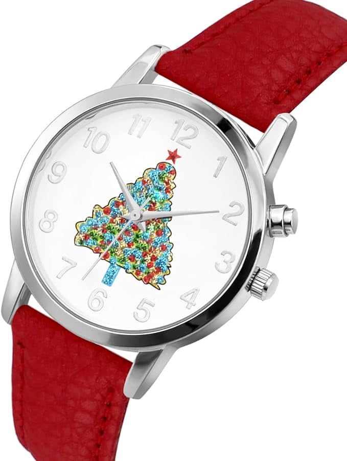 Blekon Collections Women's Quartz 36mm Case Christmas-Themed Leather Two Piece Strap Watch