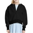 thumbnail image 2 of Y2K Oversized Zip Up Hoodie Girls 10-12 Teen Lounge Hooded Weatshirts Long Sleece Soild Color Casual Crop Jacket Kids Autumn Winter Fashion Warm Outfits Outwear with Pocket, 2 of 9