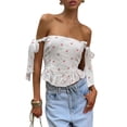 thumbnail image 1 of Women Y2k Backless Tank Top Vintage Lace Trim Floral Patchwork Crop Top White M, 1 of 9
