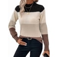 thumbnail image 2 of Suéteres de Bloque de Color para Mujer, Blusas de Larga con Cuello Alto, Suéter de Punto Holgado. Caqui M, 2 of 7