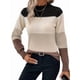 thumbnail image 2 of Suéteres de Bloque de Color para Mujer, Blusas de Larga con Cuello Alto, Suéter de Punto Holgado. Caqui M, 2 of 7