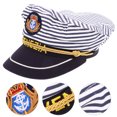 thumbnail image 3 of FELTECHELECTR gorro de capitán de mar con rayas azules para cosplay de adultos, estilo maníaco (58 cm, ajustable)., 3 of 5