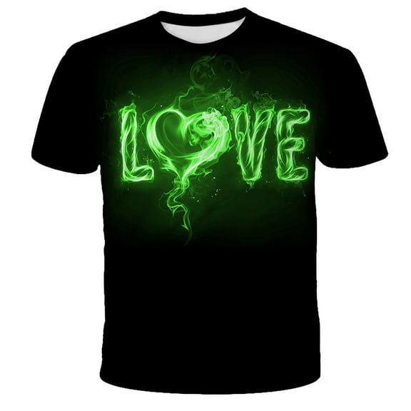 EQWLJWE Men's Short Sleeve Tee Men's Fashion Casual Round Neck Pullover Love Print Short Sleeve T-shirt Top