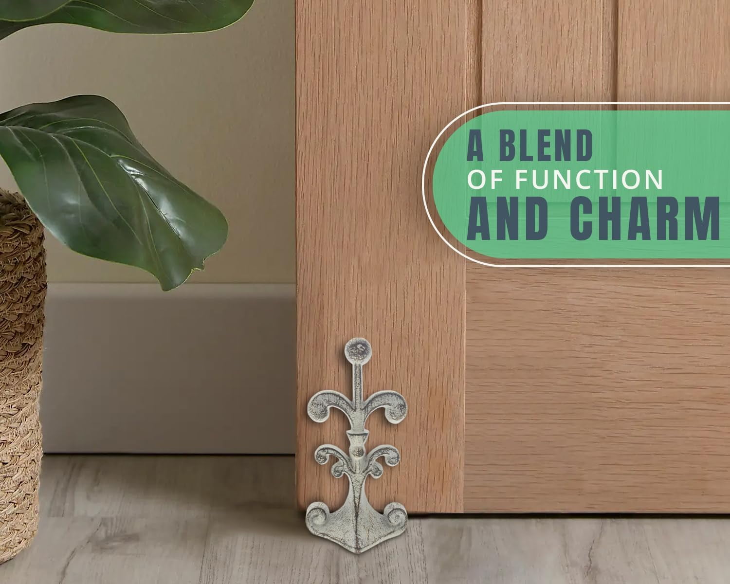 Comfify Door Stop, Cast Iron, Fleur-De-Lis Design, Felt Bottom, White Finish