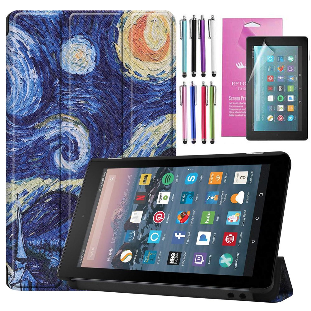 EpicGadget 2019 All New Fire 7 Case, Smart Cover Case Auto Sleep/Wake Premium Leather Folding