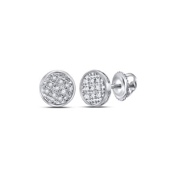 FB Jewels 10kt White Gold Mens Round Diamond Circle Cluster Stud Earrings 1/20 Cttw In Pave Setting (I3 clarity; J-K color)