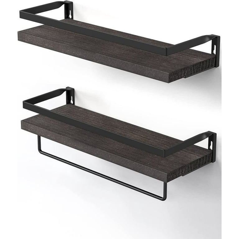 Floating Shelves Wall Mounted, Wall Shelves for Bathroom, Kitchen, Bedroom, Storage Shelf with Detachable Towel Bar, Set of 2, Rustic Brown Gracie Oak